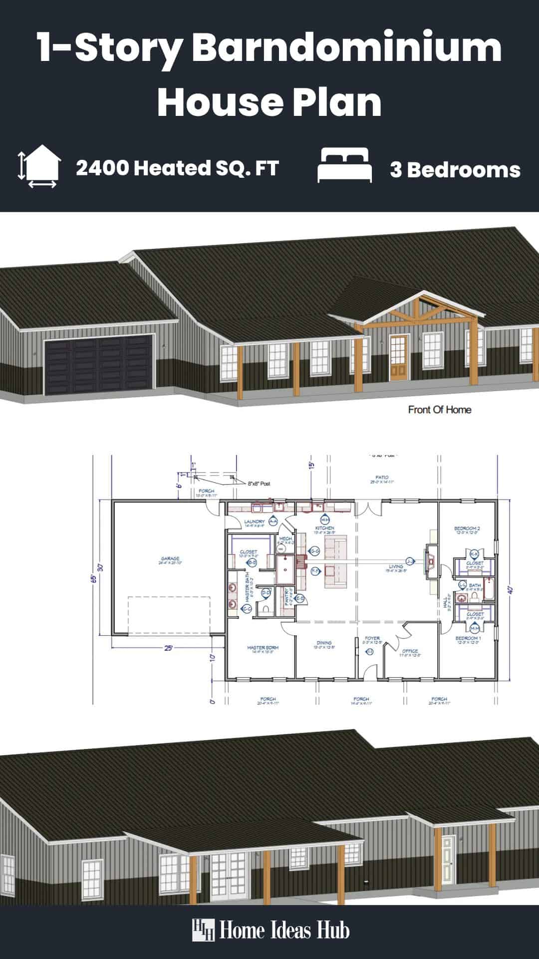Spacious 3-Bedroom Barndominium with Office and 750 SF Garage