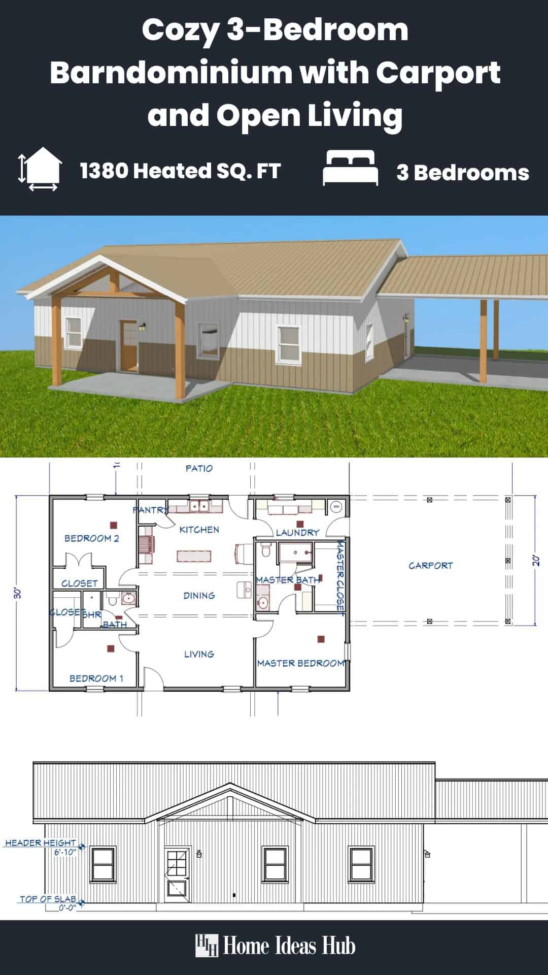 Cozy 3-Bedroom Barndominium with Carport and Open Living
