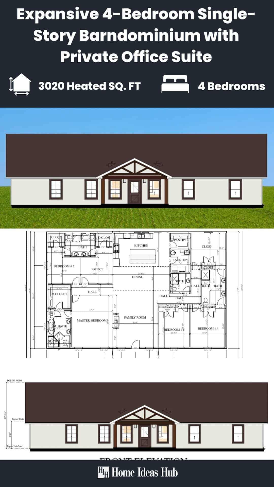 Expansive 4-Bedroom Single-Story Barndominium with Private Office Suite
