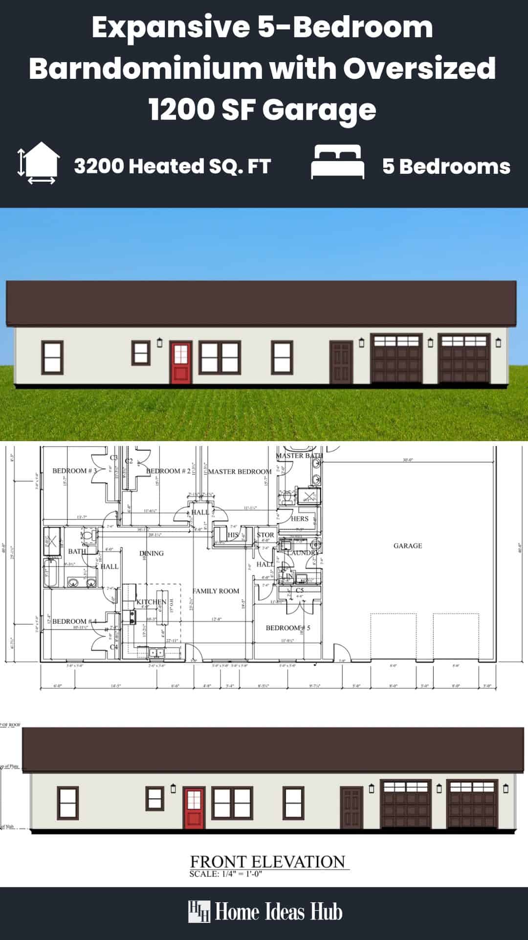 Expansive 5-Bedroom Barndominium with Oversized 1200 SF Garage