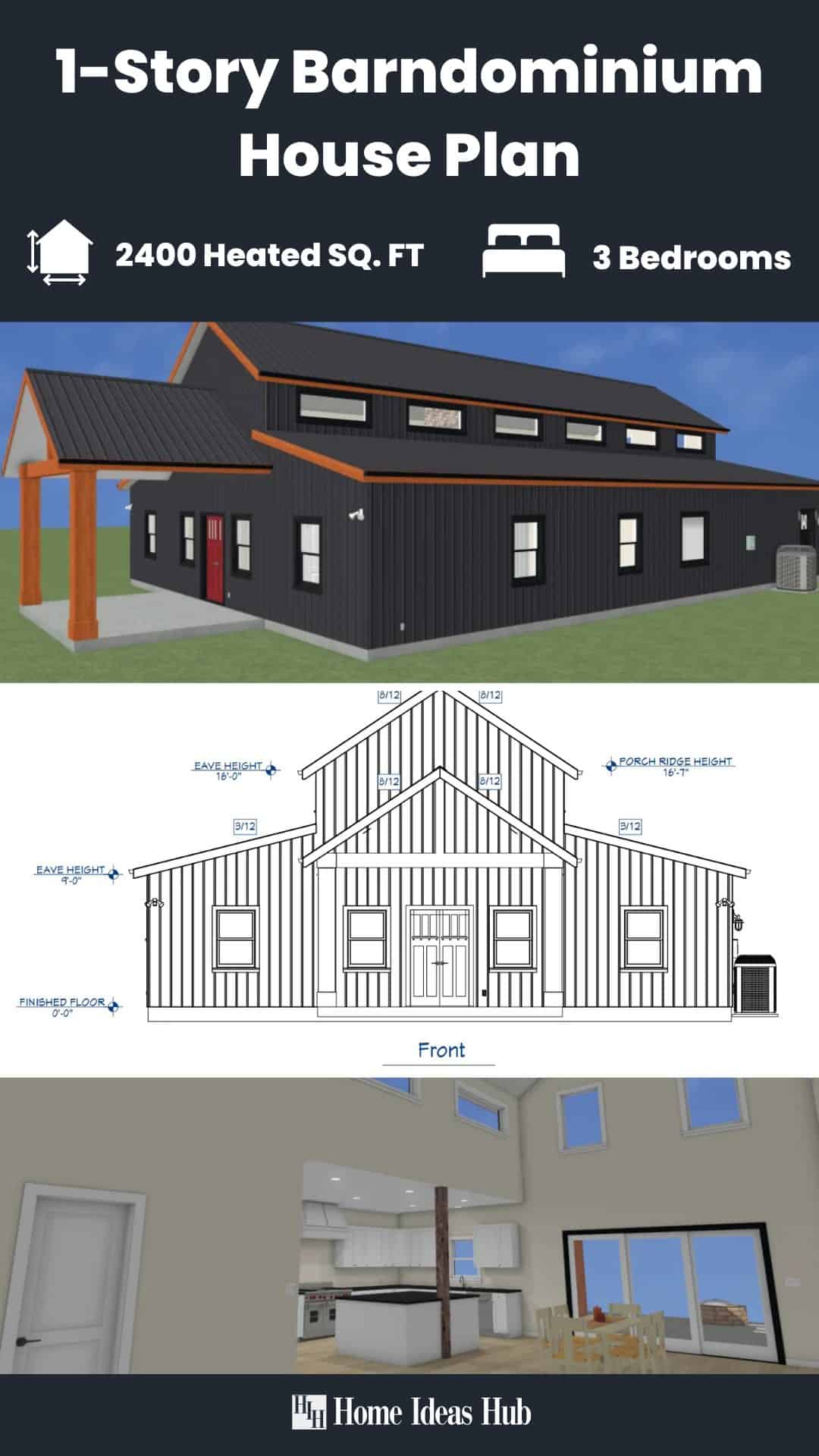 Modern 3-Bedroom Barndominium with Spacious Open Layout and Extended Patio
