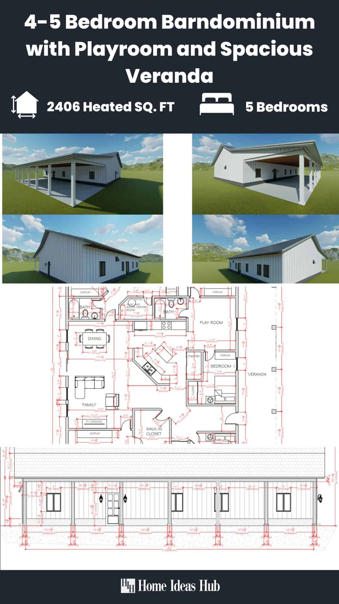 4-5 Bedroom Barndominium with Playroom and Spacious Veranda