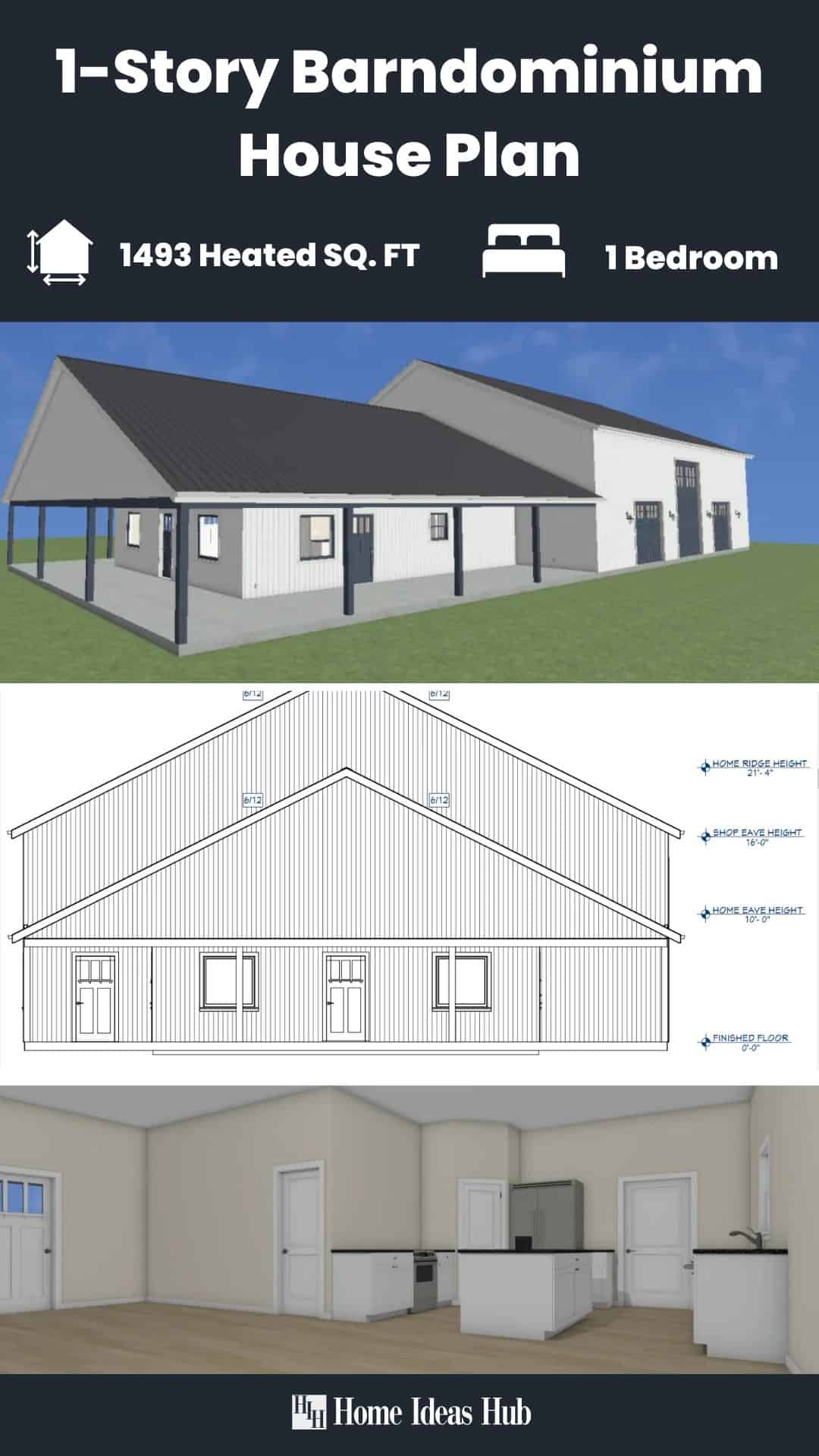 Single-Bedroom Barndominium with Massive 2,705 sq ft Workshop and Garage
