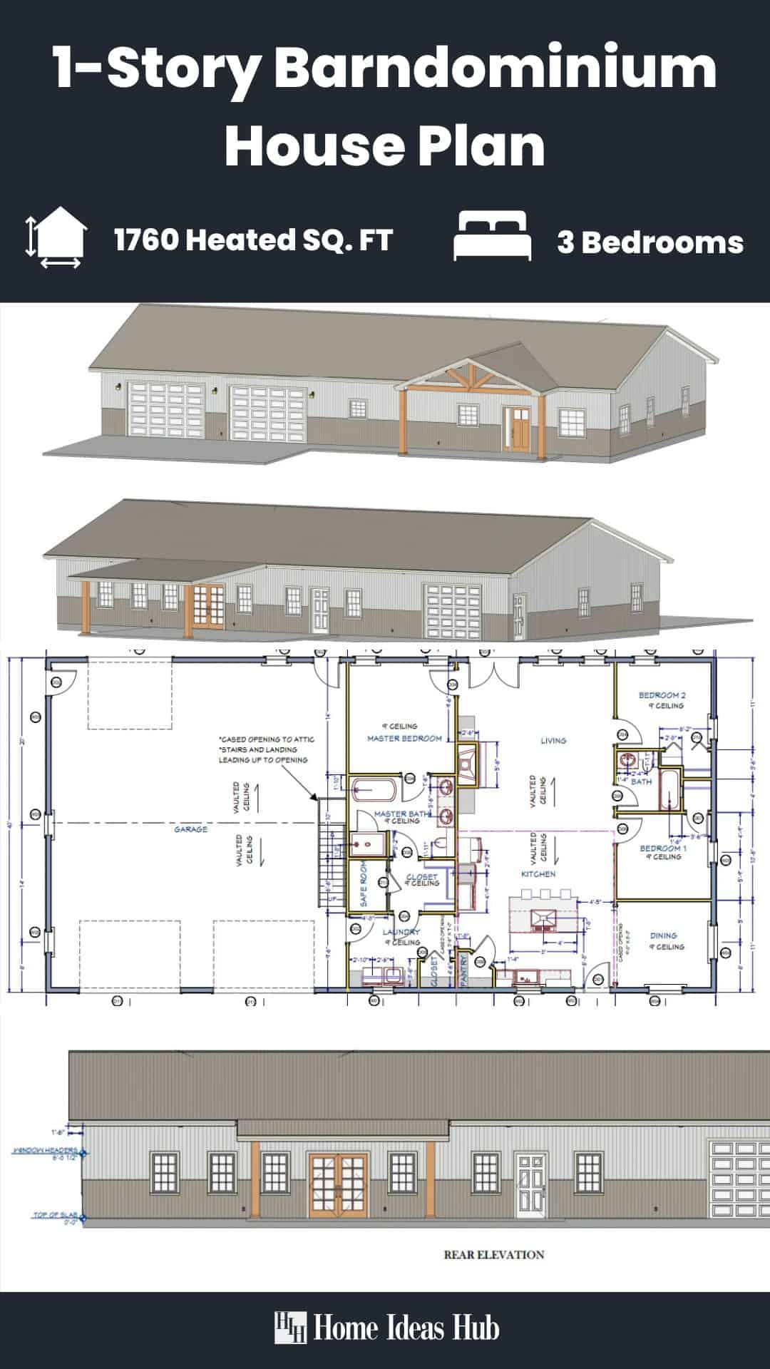 Spacious 3-Bedroom Barndominium with 3-Car Garage and Built-in Safe Room