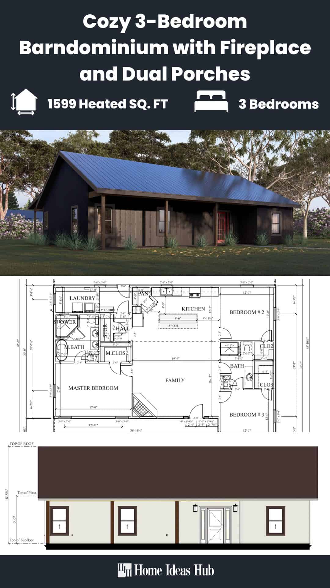 Cozy 3-Bedroom Barndominium with Fireplace and Dual Porches
