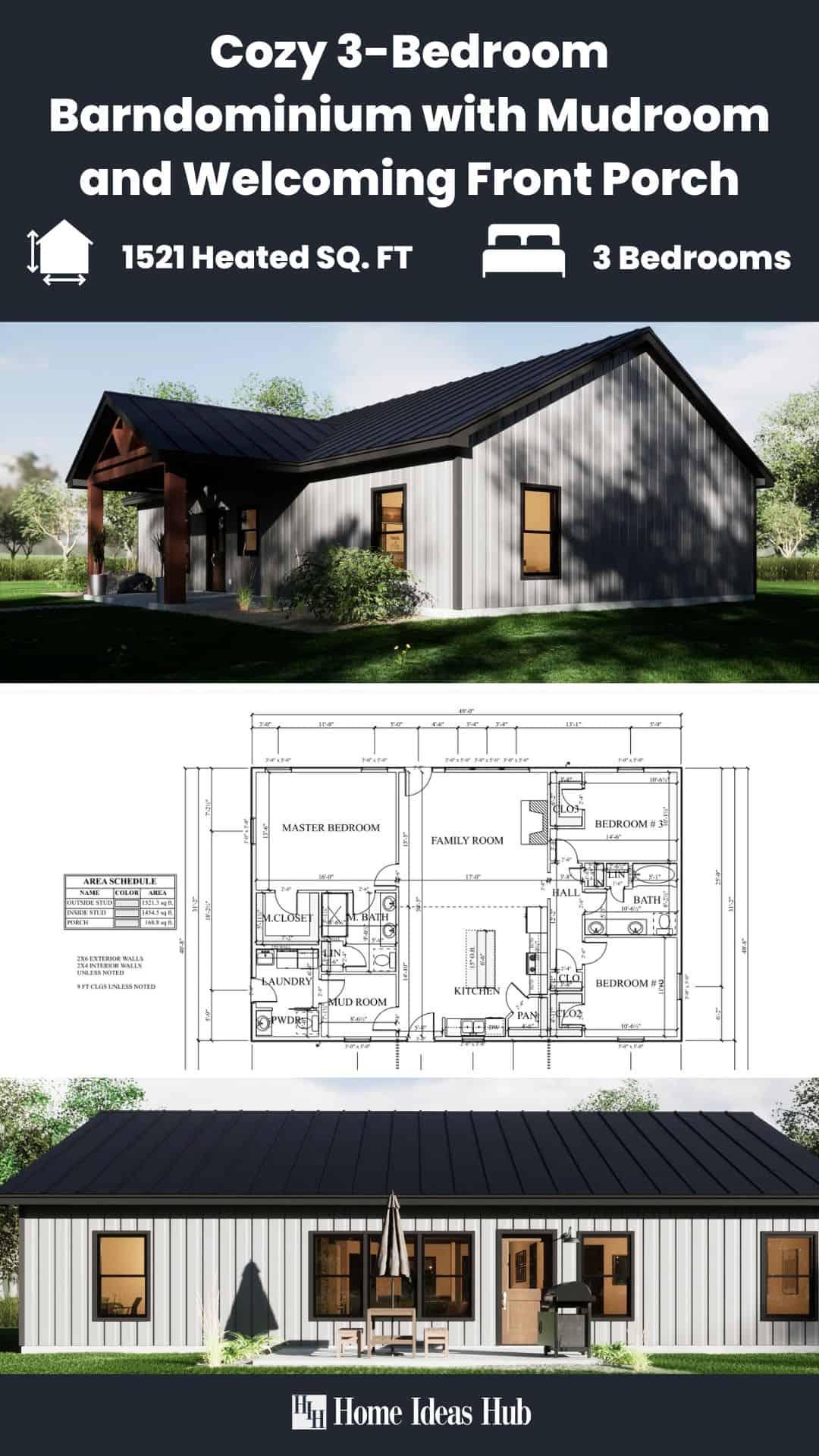 Cozy 3-Bedroom Barndominium with Mudroom and Welcoming Front Porch