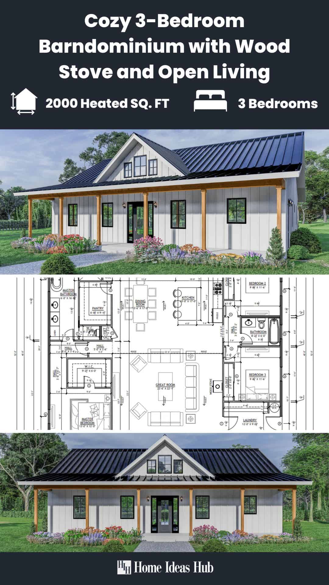 Cozy 3-Bedroom Barndominium with Wood Stove and Open Living