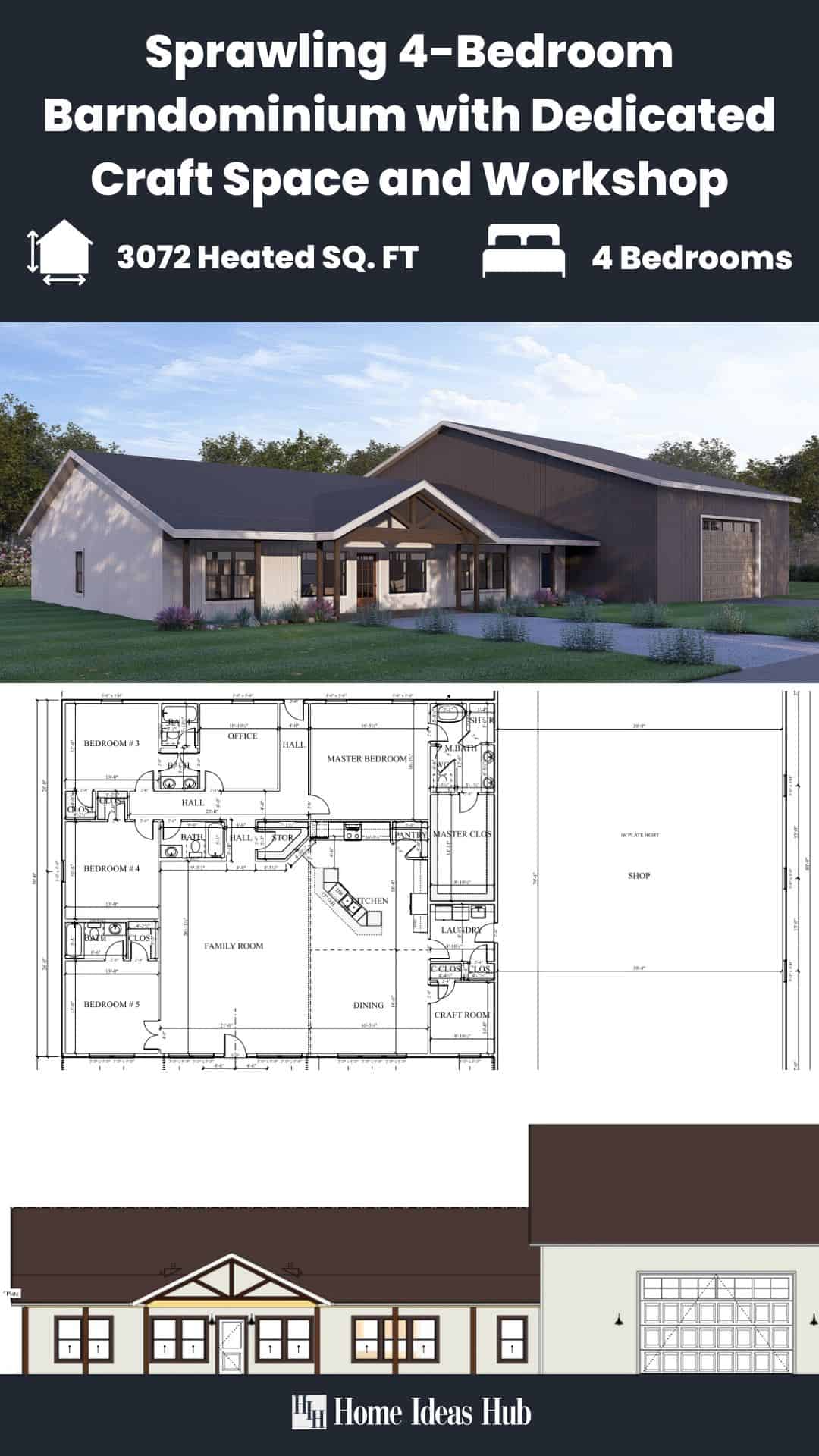 Sprawling 4-Bedroom Barndominium with Dedicated Craft Space and Workshop